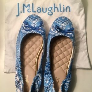 J. McLaughlin Ballet Flat Shoe 6.5 Blue /White NEW